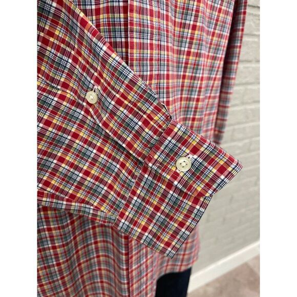 Ralph Lauren Men Custom Fit Red Stripe Plaid Button Down Long Sleeve Shirt Size - Picture 7 of 9